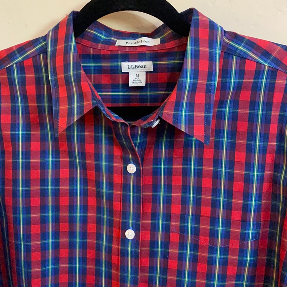 L.L. Bean plaid wrinkle free long sleeve button down shirt size medium - Picture 2 of 4